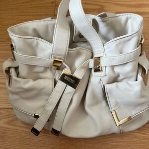 Michael Kors White Shoulder Bag with Gold Accents